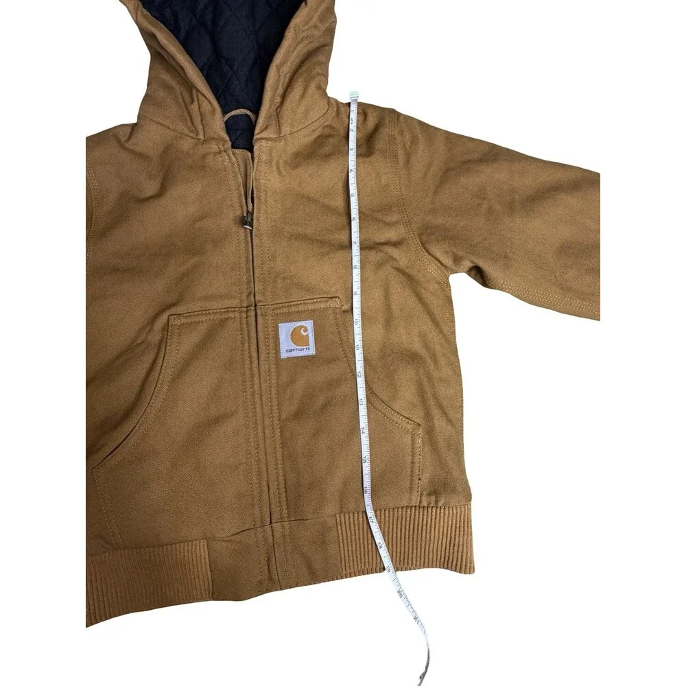 Carhartt Jacket Youth XXSmall 4 -5  Brown Canvas Full Zip Hooded Quilted Lined